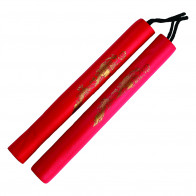 12" Foam Nunchaku w/ Gold Dragon Print (Red)