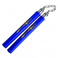 12" Foam Nunchaku With Gold Dragon Print And Metal Chain Link (Blue)