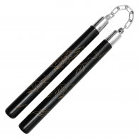12" Black Wood Nunchaku w/ Dragon