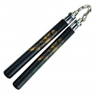 12" Hard Rubber Nunchaku With Metal Chain (Black)
