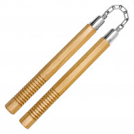 12" Brown Wooden Octagon Nunchaku Wit Metal Chain Link