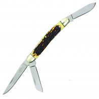 8" Buckshot 3-Blade Stockman Folder w/ Faux Stag Inlay