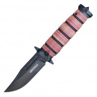 8.5" Military Style Pocket Knife w/ Clip Style Blade & Leather Print Handle