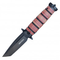 8.5" Military Style Pocket Knife w/ Tanto Style Blade & Leather Print Handle