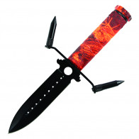 8.25" Survival Knife All Black Blade W/ Sheath (Red)