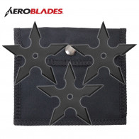 Three Piece (3pcs) Black Stainless Steel Traditional 5-Point Throwing Star Triple Set