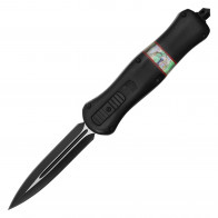9.25" Atomic Dual Action Black Wood Abalone Inlay OTF Knife w/ Double Edge Blade