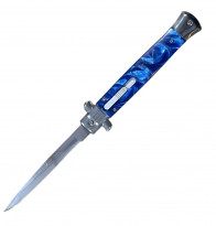 11" Big Boy Italian Stiletto OTF Knife w/ Blue Marble inlay Handle