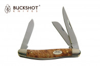 8" Buckshot 3-Blade Stockman Folder w/ Burlewood Inlay