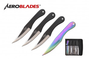 4 Piece 7.5" Jack The Ripper Throwing Knives Set (3 Pieces Black, 1 Piece Rainbow)