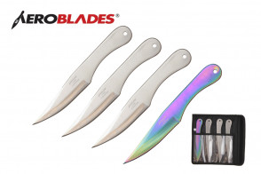 4 Piece 7.5" Jack The Ripper Throwing Knives Set (3 Pieces Chome, 1 Piece Rainbow)