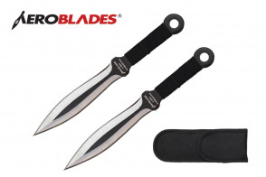 2 Piece 7.5" Double Edged Kunai-Style Throwing Knives Set w/  Cord Wrapped Handle (Black)