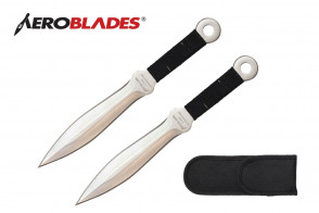 2 Piece 7.5" Double Edged Kunai-Style Throwing Knives Set w/  Cord Wrapped Handle (Chrome)
