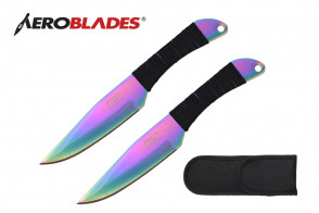 2 Piece 7.5"  Throwing Knives Set w/ Cord Wrapped Handle (Rainbow)