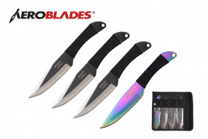 4 Piece 7.5" Throwing Knives Set w/  Cord Wrapped Handle  (3 Pieces Black, 1 Piece Rainbow)