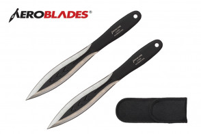 2 Piece 7.5" Double Edged Throwing Knives Set w/ 3-Arrow Detail (Black)