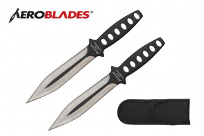 2 Piece 7.5" Double Edged Throwing Knives Set w/ Holes in Handle (Black)