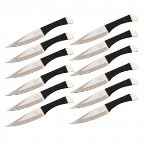 9" Set of 12 Black Cord Wrapped Throwing Knives