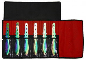 12 Piece 9" Rainbow Blue Angel Throwing Knives With Case