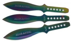 3 Piece 9" Rainbow Blue Angel Throwing Knives With Case
