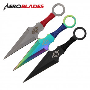 6.5" Set of 3 Assorted Color Ninja Kunai Knives w/ Ninja Symbol