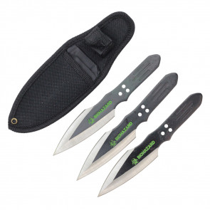 3 6.5" black biohazard flah style throwing knives with nylon