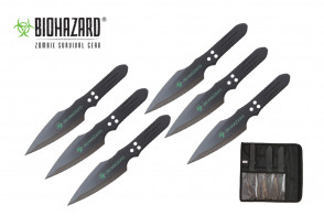 6 Piece 9" Biohazard Thunderbolt Throwing Knife Set (Black)