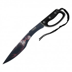 20.75" Zombie Pictured Bladed Machete With Black Handle With Paracord Rope At End Of Handle With Black Nylon Sheath 