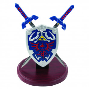 7.5" Shield With Two Mini Swords With Wooden Display Stand 