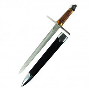 19" Wooden Handle Dagger, Stainless Steel Blade With Black Scabbard