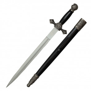 23.5" Scrimshaw Designed Dagger With Black Scabbard