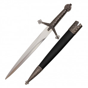 16" Medieval Designed Dagger With Black Scabbard And Chrome Finish 