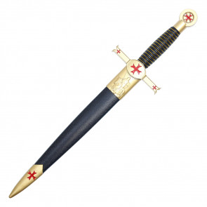 16" Gold Crusader Horseman Dagger w/ Red Cross