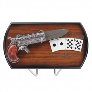 Dead Mans Hand With Gunk Knife With 4 Cards And Wooden Display Stand 