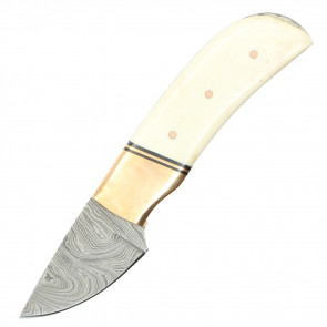 5.5" True Damascus (256-Layer) Knife w/ Copper Handle & White Bone Inlay