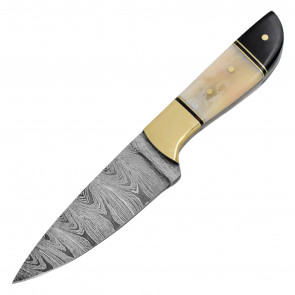 7" True Damascus (256-Layer) Knife w/ Bone & Bison Horn Inlay Handle 