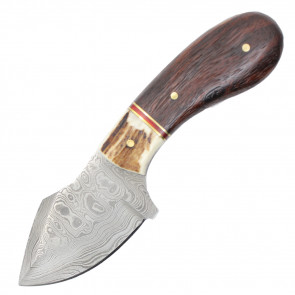 6" True Damascus (256-Layer) Knife w/ Dark Wood Handle & Stag Antler Inlay