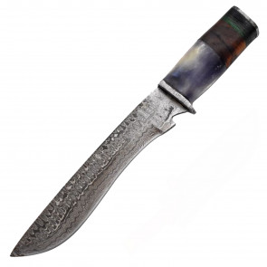 13.5" True Damascus (256-Layer) Knife w/ Dyed Bone Handle