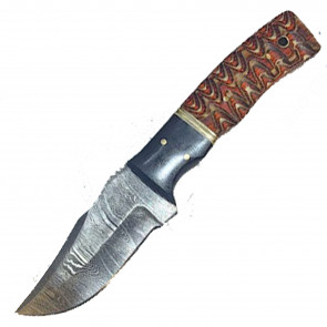 9" True Damascus (256-Layer) Knife w/ Orange Twisted Wood Handle