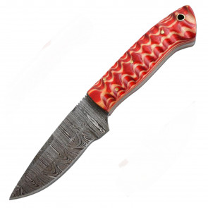 8.25" True Damascus (256-Layer) Knife w/ Red Twisted Wood Handle