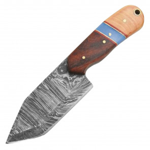 7" True Damascus (256-Layer) Knife w/ Resin Inlay & Multi-Wood Handle