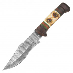 11" True Damascus (256-Layer) Knife w/ Burned Bone & Multi-Wood Handle