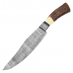13.5" True Damascus (256-Layer) Knife w/ Stag Horn Handle