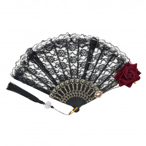 15.5" Black Rose Folding Fan