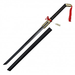 41.5" Black Katana With Gold Accents And Red Tassels With Scabbard