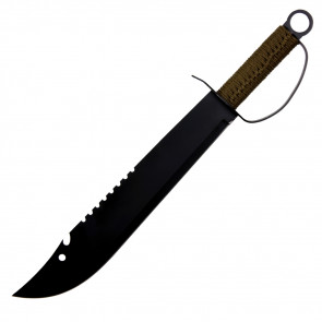 19.5" Black Machete With Green Cord Wrapped Handle And Camo Sheath 