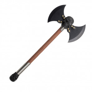 19" Double Bladed Battle Axe With Wooden Handle 