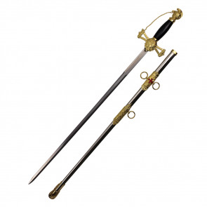 33" Gold Templar Crusader Knight Of St. John Masonic Sword With Scabbard and Black Handle