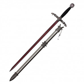 Fantasy Sword With Blood Red Blade Black Handle And Stainless Steel Scabbard