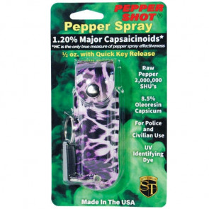0.5 oz. Pepper Spray(1.2% MC/8.5% OC) w/ Purple Leopard Print Case & Quick Release Keychain